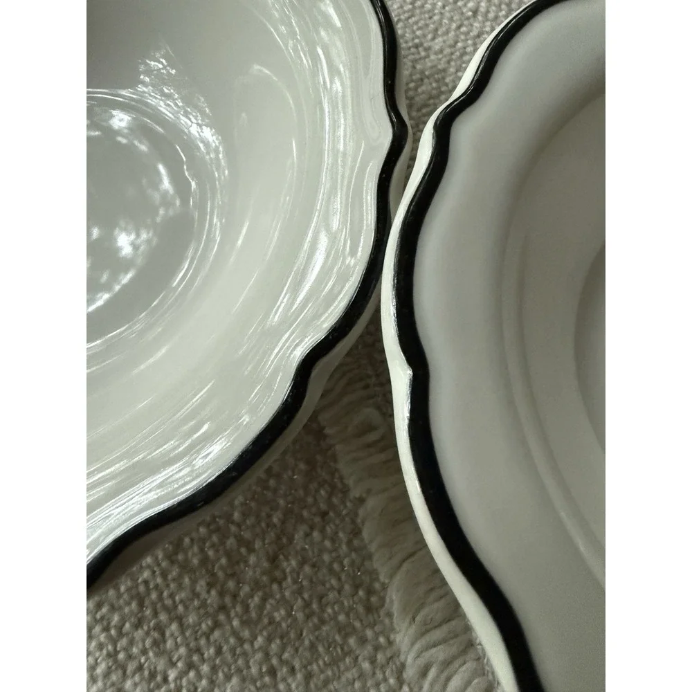 VTG Syracuse China Black Rim Scalloped Bowls Set of 2 Restaurant Ware EUC